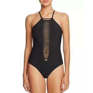 Red Carter Women Black Strappy Plunge Mio High Neck One Piece Swimsuit Size S